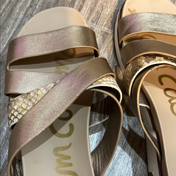 Sam Edelman Ariele Gold Metallic Snake Strappy Platform Slide On Sandals Size 6 - Picture 6 of 12